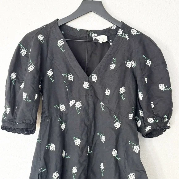 Tuckernuck Serena Mini Dress Black Embroidered Floral Linen‎ Blend Size XS - Picture 2 of 9